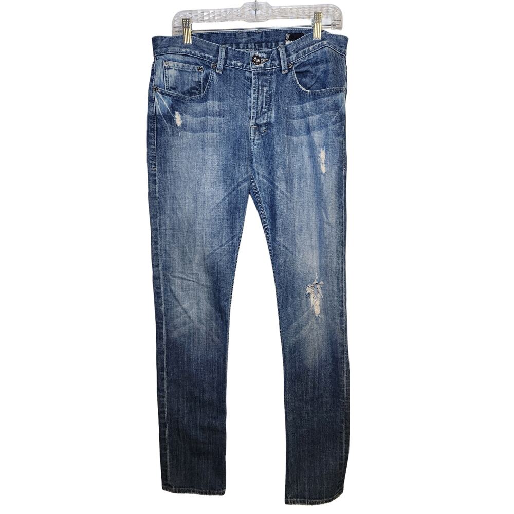 William Rast Blue Denim Distressed Straight Jeans Size 29